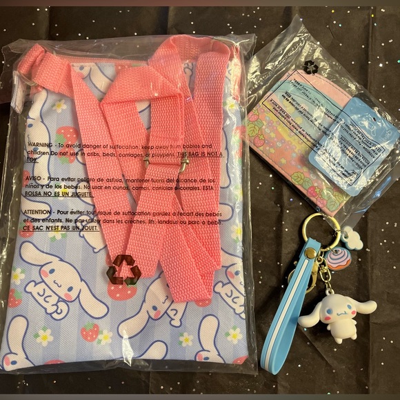 2pc Sanrio Cinnamoroll Passport Crossbody & Family Cardholder Set + Keychain NWT - Picture 2 of 7